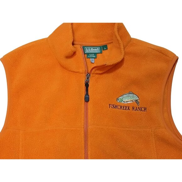 LL Bean Fleece Vest Mens Large Tall Orange Fishcreek Ranch Warm Layering Jacket - Picture 3 of 9